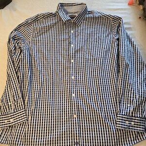 Johnston Murphy Shirt Mens Big 3XL Gingham Button Down Flip Cuff Casual Preppy
